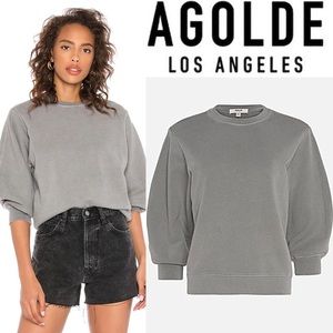 Agolde Gray Puff-Sleeve Sweatshirt